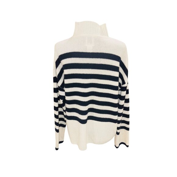 New Joie Women Navy White Striped Turtleneck Sweater 100% Cashmere L Sustainable - Picture 4 of 11